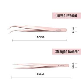img 1 attached to 👀 LIVINO Rose-Gold Eyelash Extension Tweezers - Set of 2 Stainless Steel Nipper with Curved Tip for Eyelash Extensions - High-Quality Eyelash Extension Supplies
