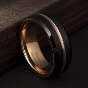 img 2 attached to 💍 Ювелирные изделия TUSEN 8 мм Обручальное кольцо из тунгстена - Внутреннее покрытие золотом 24 карата и рифленый дизайн