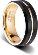 💍 tusen jewelry 8mm wedding band tungsten ring - 24k gold plated interior and grooved design logo
