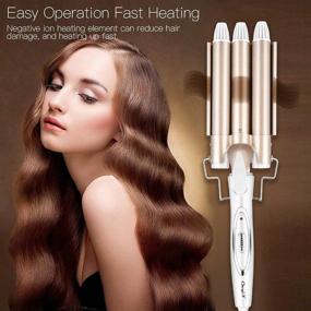 img 1 attached to 🌊 CkeyiN Hair Waver: Professional Tourmaline Ceramic 3 Barrel Iron for Fast Heating Hair Curling, Creating Large Waves and Perms - Hot Tools for Women or Girls