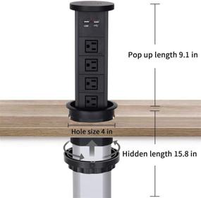 img 2 attached to Выдвижная розетка Zeshan с беспроводным зарядным устройством - идеально подходит для столешниц кухни, отеля, офиса, конференц-столов - 4 американских розетки и USB-порта (черный)