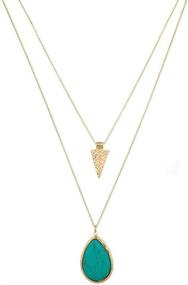 img 4 attached to 💎 Stylish and Chic: LUX ACCESSORIES Women's Stone Teardrop & Arrowhead Double Layered Necklace Set