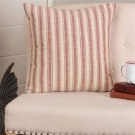 red ticking stripe farmhouse décor throw pillow cover, 20" l x 20" w with buttons - christmas & patriotic theme in cream logo