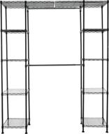 🔧 black expandable metal hanging storage organizer rack wardrobe with shelves by amazon basics, 14-63 inches x 58-72 inches logo