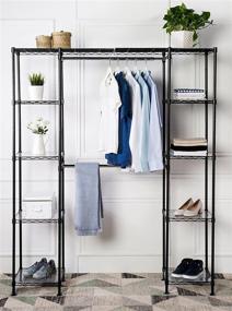 img 3 attached to 🔧 Black Expandable Metal Hanging Storage Organizer Rack Wardrobe with Shelves by Amazon Basics, 14-63 inches x 58-72 inches