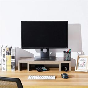 img 1 attached to Enhance Your Workspace with SUPERJARE Monitor Stand Riser - Adjustable, Multifunctional Desktop Organizer in Cream Gray