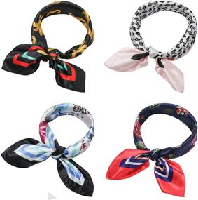 img 2 attached to 🧣 Lingso Satin Square Scarf Silk-Like Wraps: 4pcs Mixed Set Floral Pattern Headscarf - Women's Fashion