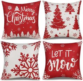 img 4 attached to ❄️ Red Snowflake Christmas Pillow Covers: Set of 4 Festive Farmhouse Linen Cushion Cases for Holiday Home Decor