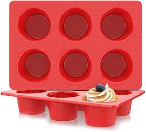 img 4 attached to 🧁 Cиликоновая пекарская форма для больших кексов - сертифицированная по стандартам Европы LFGB форма для кексов с 6 глубокими чашками - антипригарная большая форма для кексов - фарфоровые формы для кексов без Бисфенола А - набор из 2 (красный)