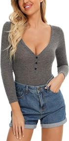 img 3 attached to Fashionable and Comfortable: RSLOVE Women's Knitted Bodysuit - Deep V Neck Long Sleeve Rompers for Seductive and Cozy Nights