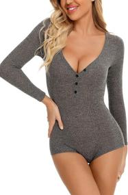 img 4 attached to Fashionable and Comfortable: RSLOVE Women's Knitted Bodysuit - Deep V Neck Long Sleeve Rompers for Seductive and Cozy Nights