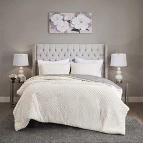 img 4 attached to 🛌 Madison Park Adler Reversible Comforter Bed Set - Modern All Season Down Alternative Full/Queen (90"x90") Ivory/Grey with Matching Shams