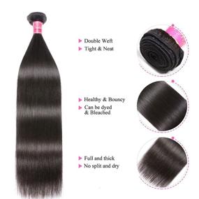 img 1 attached to Набор волос Nadula Brazilian Straight Hair Extensions со свободным заголовком кружевного закрытия - 8А класс 💇 необработанный реми натурального цвета волоса-донора (16 18 20 дюймов + 14-дюймовое закрытие)