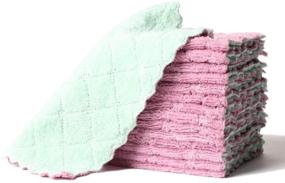 img 4 attached to 🧼 15-Pack Microfiber Kitchen Dish Towels - Super Absorbent Coral Velvet Cleaning Cloths for Faster Drying, Nonstick Oil Resistant, Machine Washable (Purple+Green)