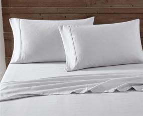 img 2 attached to 🛏️ Eddie Bauer 500 Thread Count Signature Solid Collection Queen Sheet Set - Luxuriously Soft & Silky-Smooth Sateen Cotton Weave Bedding in Grey