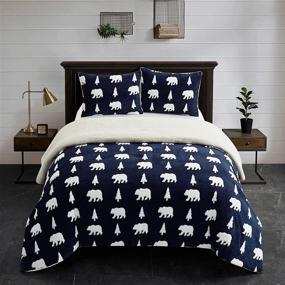 img 1 attached to 🐻 King Size Dearfoams Mama Bear Jacquard Comforter Set with Sherpa Applique and Sherpa Reverse