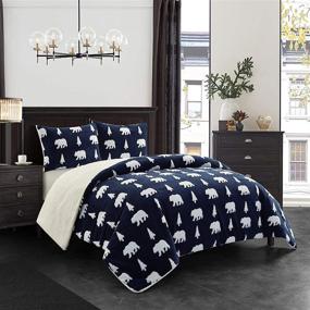 img 4 attached to 🐻 King Size Dearfoams Mama Bear Jacquard Comforter Set with Sherpa Applique and Sherpa Reverse