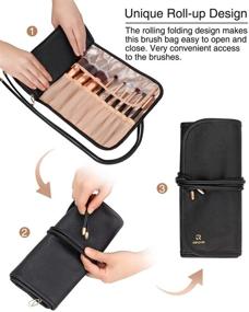 img 3 attached to 👝 Relavel Makeup Brush Rolling Case: Travel-Friendly Black Leather Cosmetic Bag Organizer with Small Clear Bag