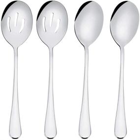 img 4 attached to Premium Stainless Steel Buffet Banquet Serving Spoon Set, 4-Piece, 🍴 Includes 2 Serving Spoons and 2 Slotted Spoons, 8 3/4 inches