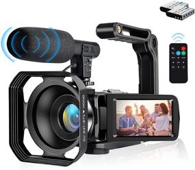 img 4 attached to 📷 Lovpo Camcorder Video Camera: 4K 30FPS WiFi Digital Recorder for YouTube Vlogging with Microphone, Remote Control, Lens Hood, Stabilizer