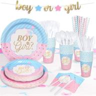 🎉 полный набор декора для baby gender reveal party decorlife на 24 гостей - включает гирлянду "мальчик или девочка", скатерть и 194 предмета милого декора для gender reveal party. логотип