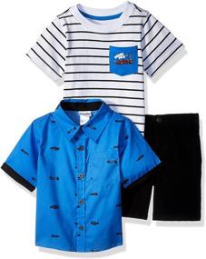 img 2 attached to 👕 Nannette Boys' 3-Piece Woven Shirt and Tee Shorts Set