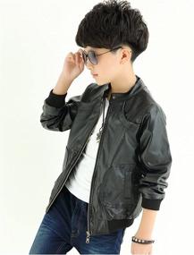 img 2 attached to Stylish Stand Collar Leather Jacket for Boys: A Trendy Addition to Clothing and Jackets & Coats Collection