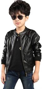 img 4 attached to Stylish Stand Collar Leather Jacket for Boys: A Trendy Addition to Clothing and Jackets & Coats Collection