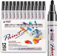 🖌️ set of 12 black oil-based paint pens - permanent, quick-drying and waterproof markers for rock painting, wood, fabric, plastic, canvas, and glass - fade-resistant paint marker pens logo