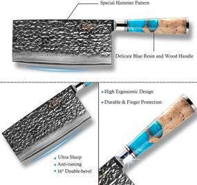 img 1 attached to 🔪 Yi Мясной колун 7 дюймов - 67 слоев молоткованная отделка VG10 Core Дамасский нож для мясника: Профессиональный колун с бритой остротой для точной нарезки мяса - Китайский шеф-поварский нож с синей ручкой из смолы