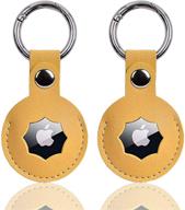 kentaul-[2 pack] leather air tag holder for air tag apple tag airtag keychain 2 pack airtag leather key ring airtag accessories airtag case(yellow x 2) logo