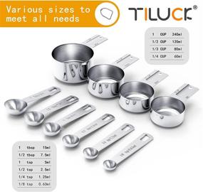 img 3 attached to 🥄 TILUCK Stainless Steel Measuring Cups & Spoons Set - Essential Kitchen Gadgets for Cooking & Baking (4+6) - Reliable Measurement Tools