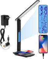 enhance your home office with modern led desk lamps: wireless charger, usb port, clock, alarm, date, temperature, adjustable brightness & color modes- black логотип