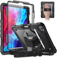 📱 casebot case for ipad pro 12.9 4th & 3rd gen 2020/2018: full body shockproof cover with kickstand, screen protector, hand shoulder strap, pencil holder – black logo