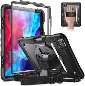 img 4 attached to 📱 CaseBot Case for iPad Pro 12.9 4th & 3rd Gen 2020/2018: Full Body Shockproof Cover with Kickstand, Screen Protector, Hand Shoulder Strap, Pencil Holder – Black