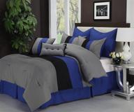 king size blue florence pleated bed-in-a-bag set: superior 8-piece luxurious comforter collection logo