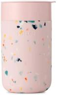 w&p porter travel coffee mug, 16 oz terrazzo blush, silicone sleeve, reusable tea cup, portable ceramic with bpa-free lid, dishwasher safe, on-the-go logo