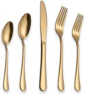 🍽️ berglander golden flatware set - 20 piece stainless steel with titanium gold plating: shiny gold cutlery set for 4 logo