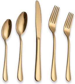 img 4 attached to 🍽️ Berglander Golden Flatware Set - 20 Piece Stainless Steel with Titanium Gold Plating: Shiny Gold Cutlery Set for 4