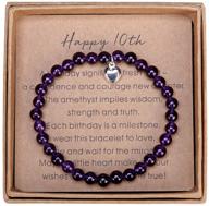 💜 amethyst bead bracelet: perfect gift for 10 year old girl with sterling silver heart charm, card, and gift box logo