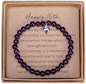 img 4 attached to 💜 Amethyst Bead Bracelet: Perfect Gift for 10 Year Old Girl with Sterling Silver Heart Charm, Card, and Gift Box