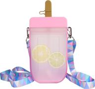 🍦 cute ice cream popsicle water bottle - 300ml with straw, adjustable shoulder strap | kawaii, leakproof bpa free drinking bottle for kids, travel and sports (pink) logo