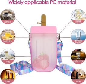 img 2 attached to 🍦 Cute Ice Cream Popsicle Water Bottle - 300ML with Straw, Adjustable Shoulder Strap | Kawaii, Leakproof BPA Free Drinking Bottle for Kids, Travel and Sports (Pink)