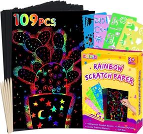img 4 attached to 🎁 109 Piece Pigipigi Magic Scratch Off Craft Drawing Supply Rainbow Scratch Paper Art Kit - Perfect for DIY Party Activity, Gift Set for Boys and Girls for Birthdays and Christmas