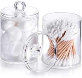 img 4 attached to 🛁 KMEIVOL Qtip Holder, Set of 2 Apothecary Jars, Clear Acrylic Cotton Ball Holder, Bathroom Organizer, Canisters with Lids for Cotton Swabs, Balls, Q-Tips, Makeup Brushes