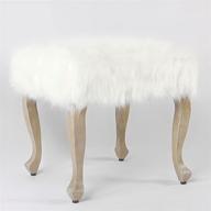 chic and cozy homepop faux fur square stool: white, wood legs logo