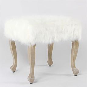 img 4 attached to Chic and Cozy HomePop Faux Fur Square Stool: White, Wood Legs