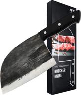 🔪 xyj serbian chef knife: handmade, high carbon clad steel butcher knife for meat and vegetable cutting - full tang handle, perfect for kitchen, camping, and hunting logo