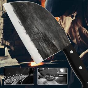 img 1 attached to 🔪 XYJ Serbian Chef Knife: Handmade, High Carbon Clad Steel Butcher Knife for Meat and Vegetable Cutting - Full Tang Handle, Perfect for Kitchen, Camping, and Hunting