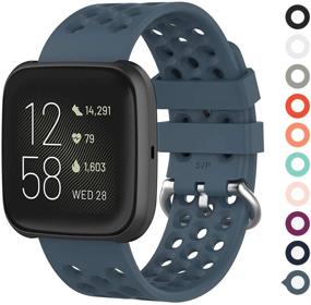 img 4 attached to 🔵 Meifox Bands - Compatible with Fitbit Versa, Fitbit Versa 2, and Fitbit Versa Lite Edition, Cyan Large Silicone Breathable Band